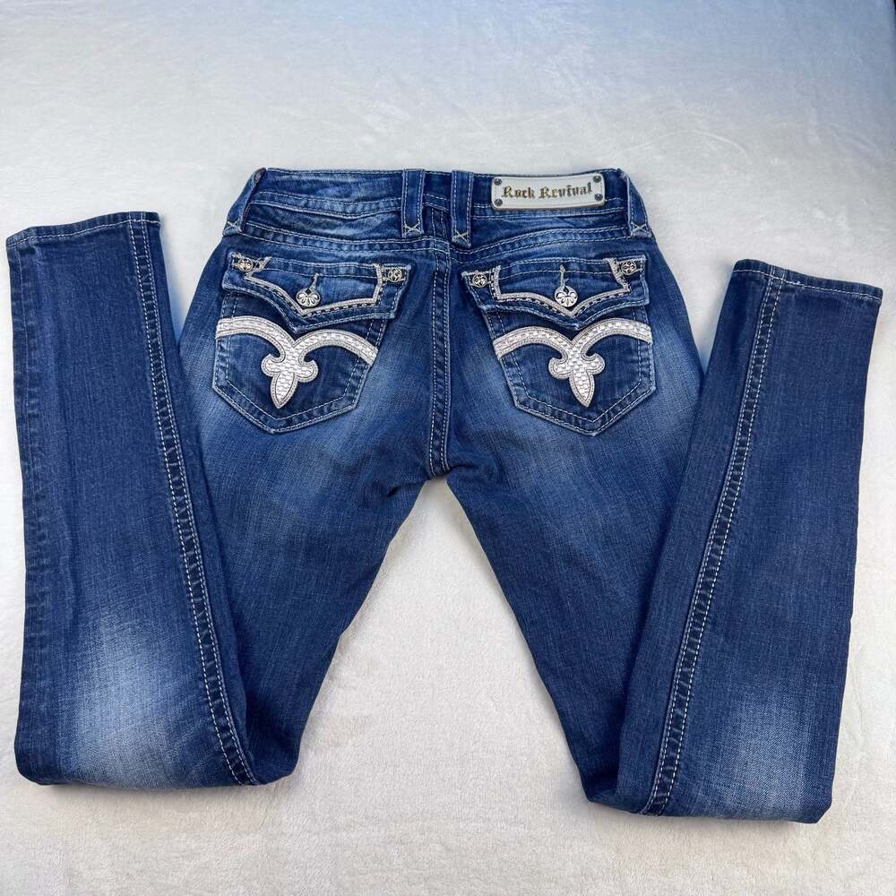 Rock Revival Vicky Skinny Embellished Flap Pocket Jeans Size 26 - Picture 2 of 7